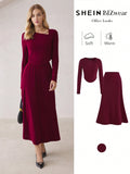 SHEIN BizChic Red Set Long Sleeve T-Shirt And Maxi Skirt