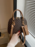 SHEIN Bow Decor 2pcs/Set Fashionable Solid Color Geometric Pattern Handbag