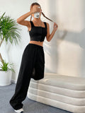  | SHEIN Button Front Tank Top & Wide Leg Pants | Top and Pant Set | Shein | OneHub