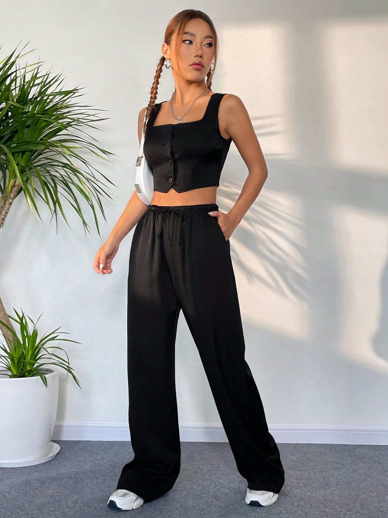  | SHEIN Button Front Tank Top & Wide Leg Pants | Top and Pant Set | Shein | OneHub