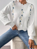 SHEIN Calvaya 1pc Loose Fit Floral Embroidered Sweater With Lace Collar, Suitable For Autumn/Winter,Long Sleeve Tops Knit Pullover Fall Outfit