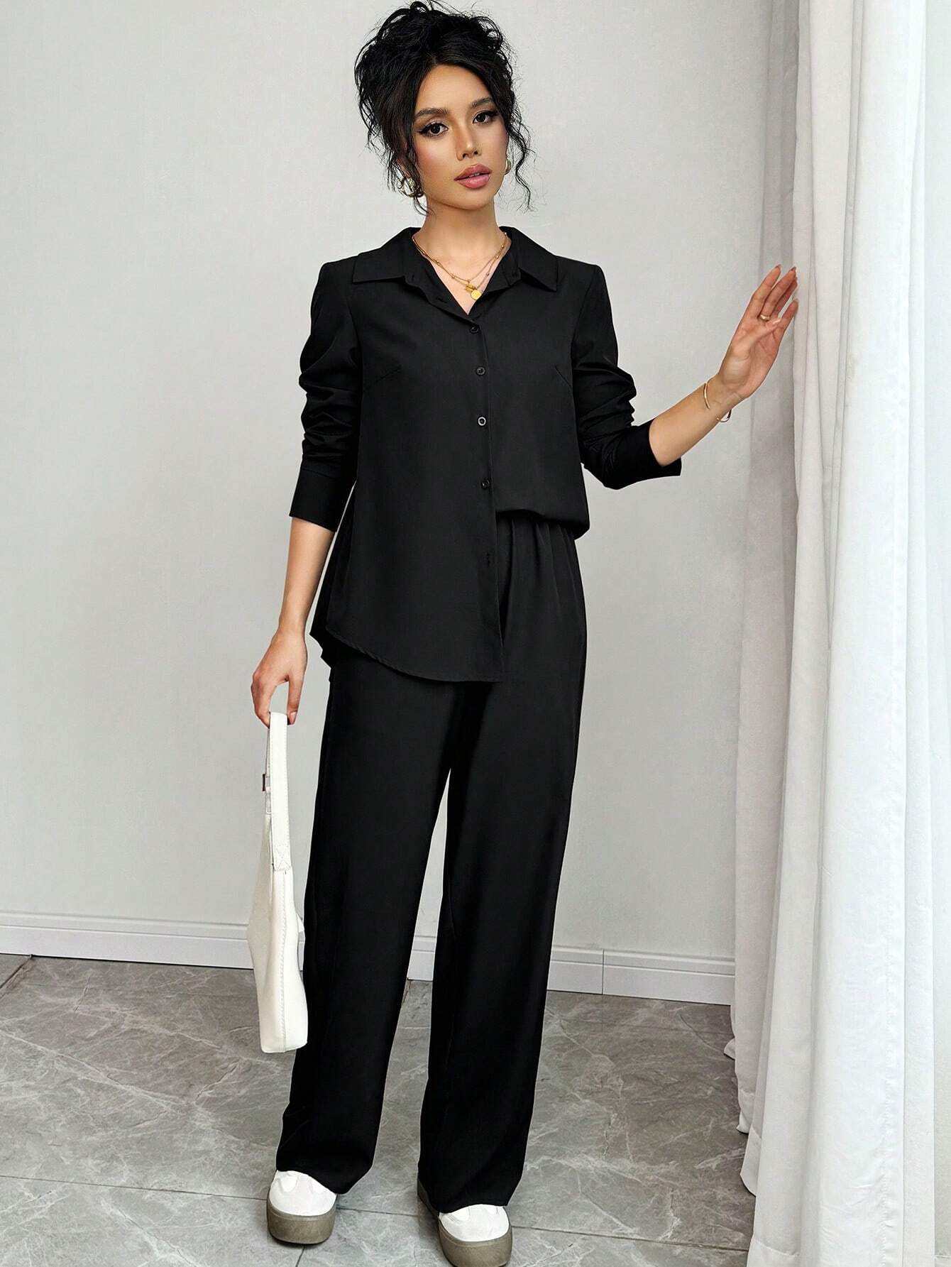  | SHEIN Calvaya 2pcs Set Women Casual Long Sleeve Ruched Top | Top and Pant Set | Shein | OneHub