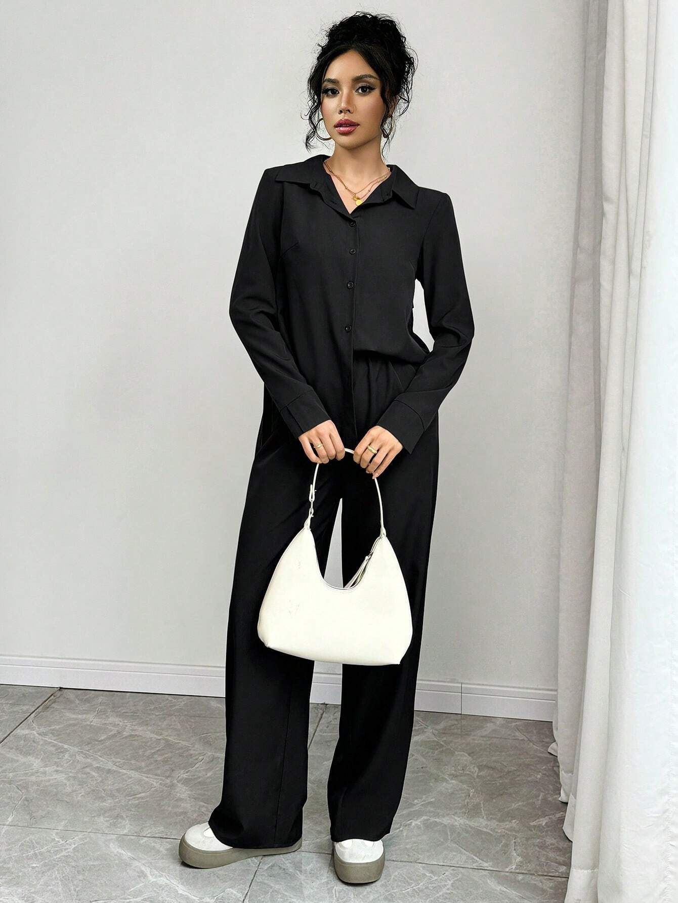  | SHEIN Calvaya 2pcs Set Women Casual Long Sleeve Ruched Top | Top and Pant Set | Shein | OneHub