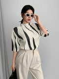  | SHEIN Calvaya Asymmetrical Print Stand Collar Pleated Slim Fit Women's Short Sleeve T-Shirt | T-shirt | Shein | OneHub
