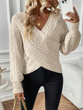 SHEIN Calvaya Cable Knit Drop Shoulder Crossover Sweater Knit Pullover Fall Winter Outfit