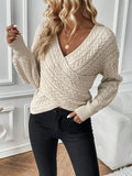 SHEIN Calvaya Cable Knit Drop Shoulder Crossover Sweater Knit Pullover Fall Winter Outfit