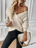 SHEIN Calvaya Cable Knit Drop Shoulder Crossover Sweater Knit Pullover Fall Winter Outfit