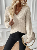 SHEIN Calvaya Cable Knit Drop Shoulder Crossover Sweater Knit Pullover Fall Winter Outfit
