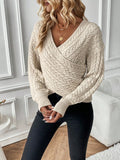 SHEIN Calvaya Cable Knit Drop Shoulder Crossover Sweater Knit Pullover Fall Winter Outfit