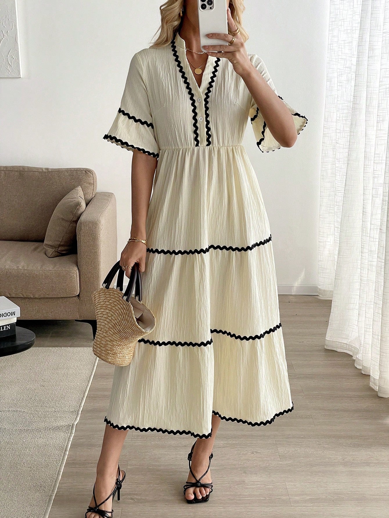  | SHEIN Calvaya Vacation Style 3D Wave Ruffle Trim Dress For Women | Dress | Shein | OneHub