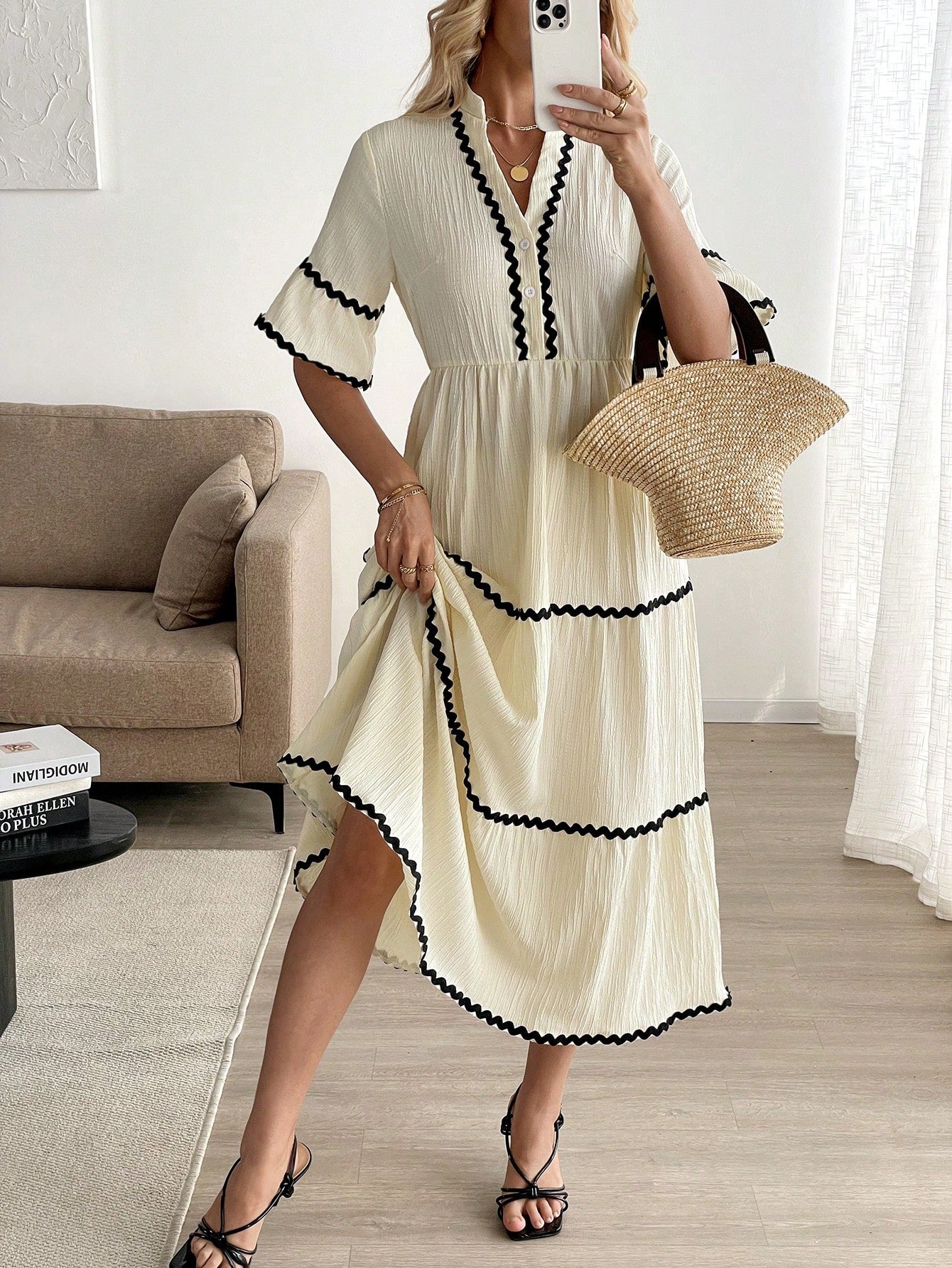  | SHEIN Calvaya Vacation Style 3D Wave Ruffle Trim Dress For Women | Dress | Shein | OneHub