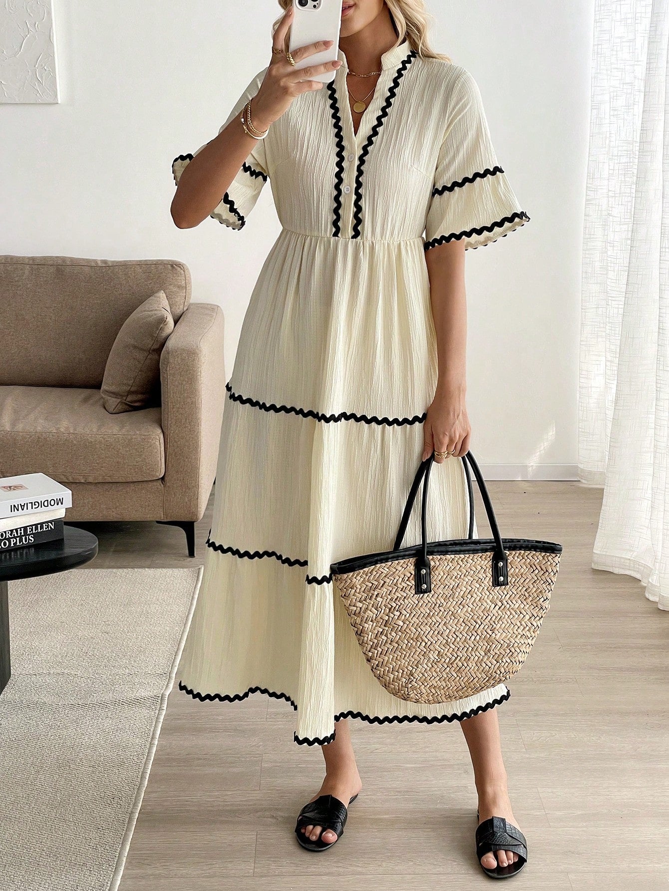  | SHEIN Calvaya Vacation Style 3D Wave Ruffle Trim Dress For Women | Dress | Shein | OneHub