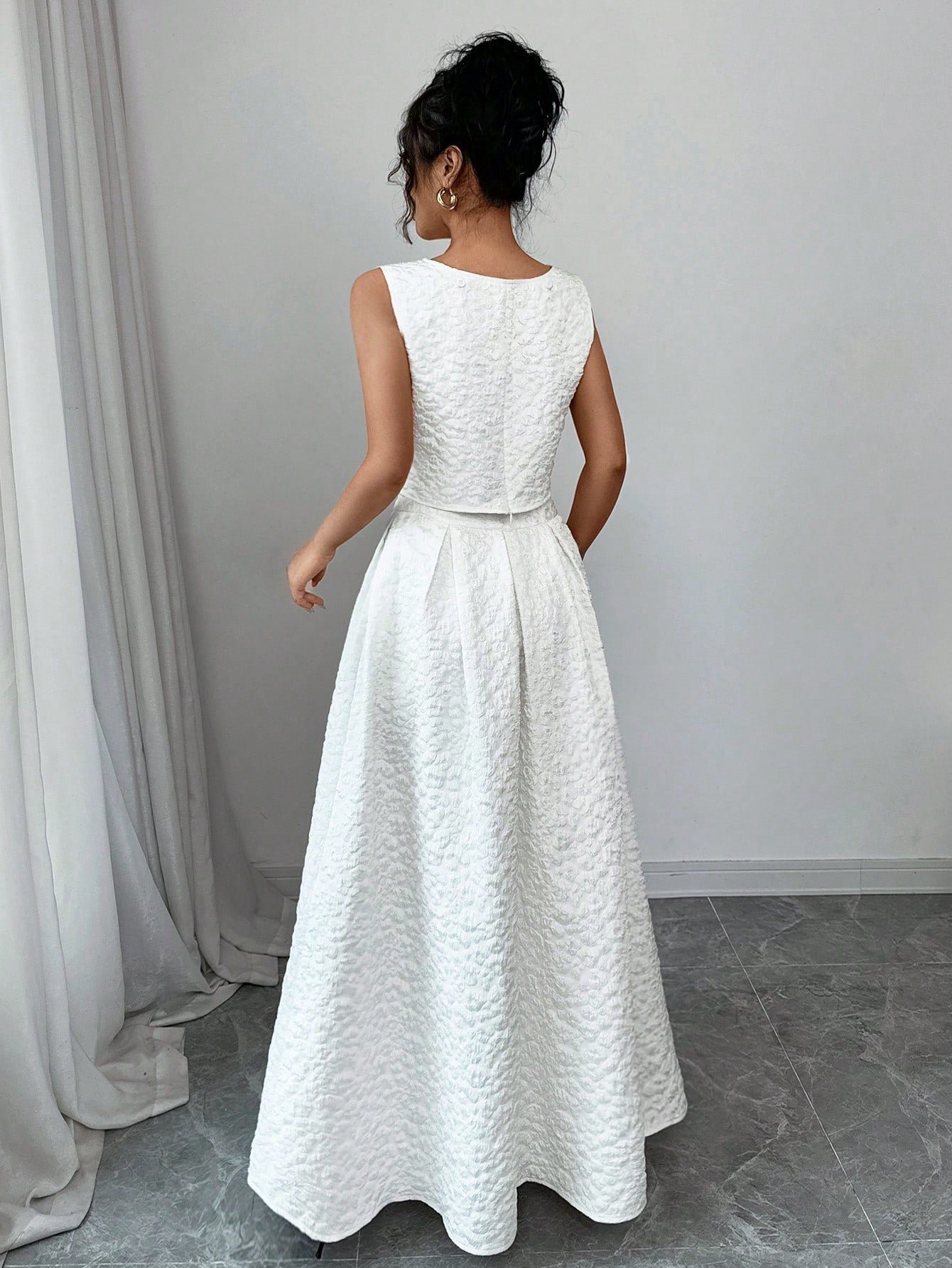  | SHEIN Chiquease Floral Jacquard Textured Back Bow Knot Blouse And A-Line Skirt | Top and Pant Set | Shein | OneHub