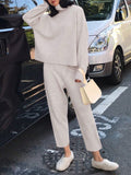 SHEIN Chiquease Solid High Neck Drop Shoulder Sweater & Knit Pants Fall Winter Cloth For Women