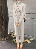SHEIN Chiquease Solid High Neck Drop Shoulder Sweater & Knit Pants Fall Winter Cloth For Women