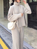 SHEIN Chiquease Solid High Neck Drop Shoulder Sweater & Knit Pants Fall Winter Cloth For Women