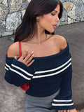  | SHEIN Chiquease Women Casual Striped Off-Shoulder Long Sleeve Pullover Sweater, Autumn/Winter | Sweater | Shein | OneHub