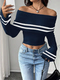  | SHEIN Chiquease Women Casual Striped Off-Shoulder Long Sleeve Pullover Sweater, Autumn/Winter | Sweater | Shein | OneHub