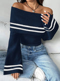  | SHEIN Chiquease Women Casual Striped Off-Shoulder Long Sleeve Pullover Sweater, Autumn/Winter | Sweater | Shein | OneHub