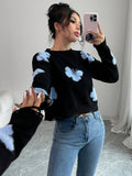 SHEIN Chiquease Women Fashion Cropped Hemline Crew Neck Sweater Knit Pullover Fall Winter Outfit