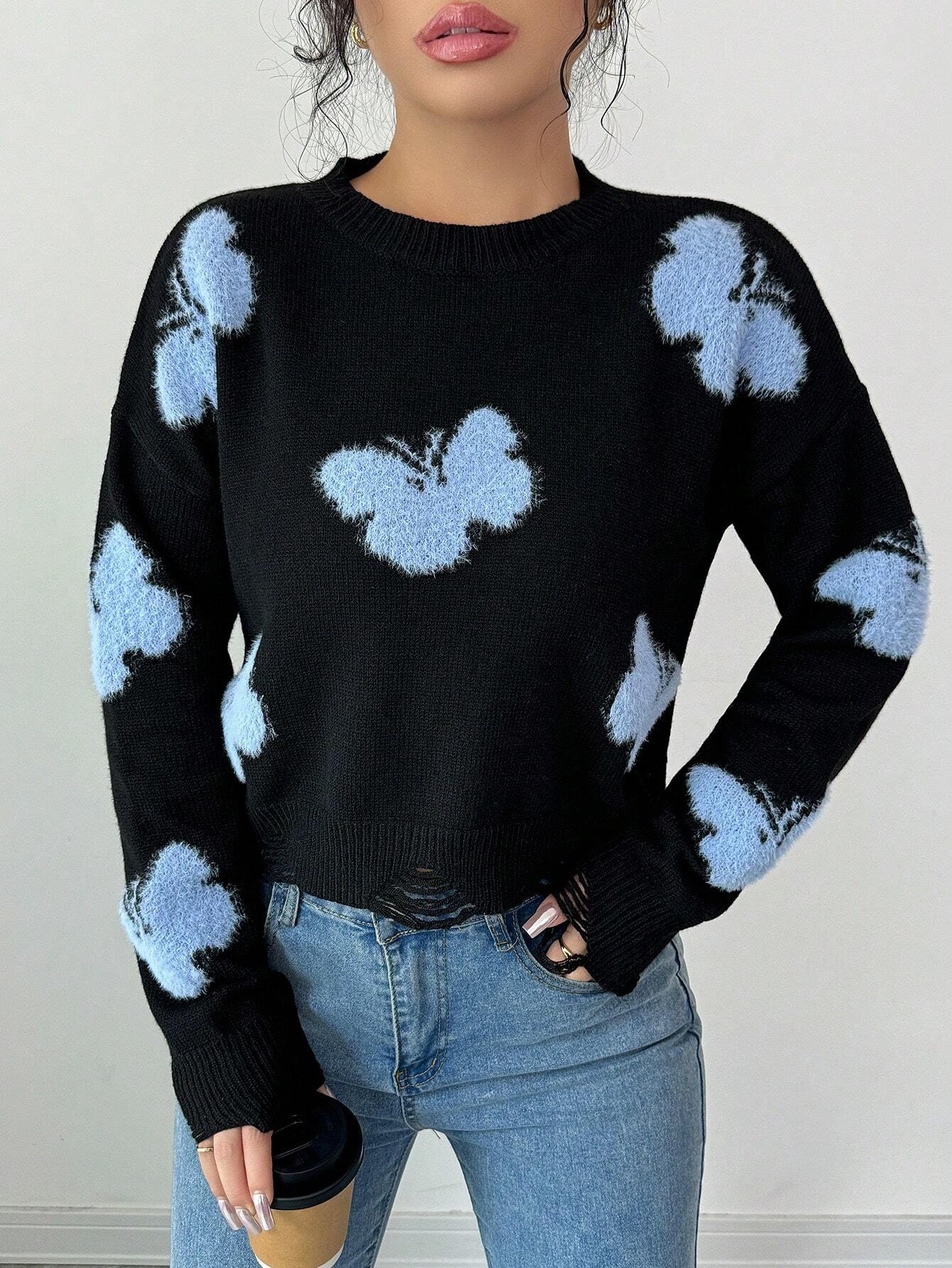 SHEIN Chiquease Women Fashion Cropped Hemline Crew Neck Sweater Knit Pullover Fall Winter Outfit