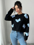 SHEIN Chiquease Women Fashion Cropped Hemline Crew Neck Sweater Knit Pullover Fall Winter Outfit