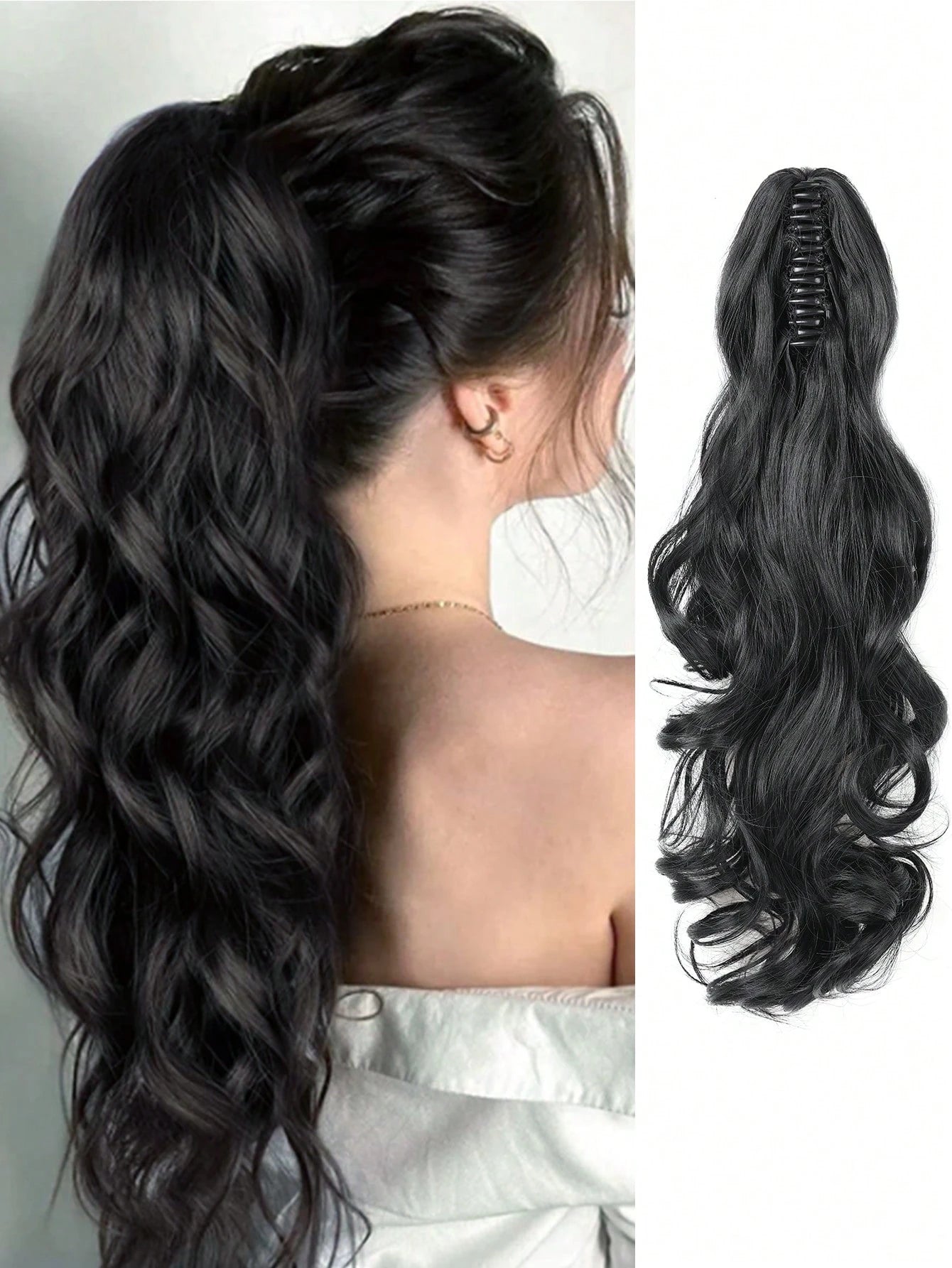 SHEIN Claw Clip Ponytail Extension Curly Wavy Clip in Long Ponytails Hair Extensions Synthetic Hairpiece for Women