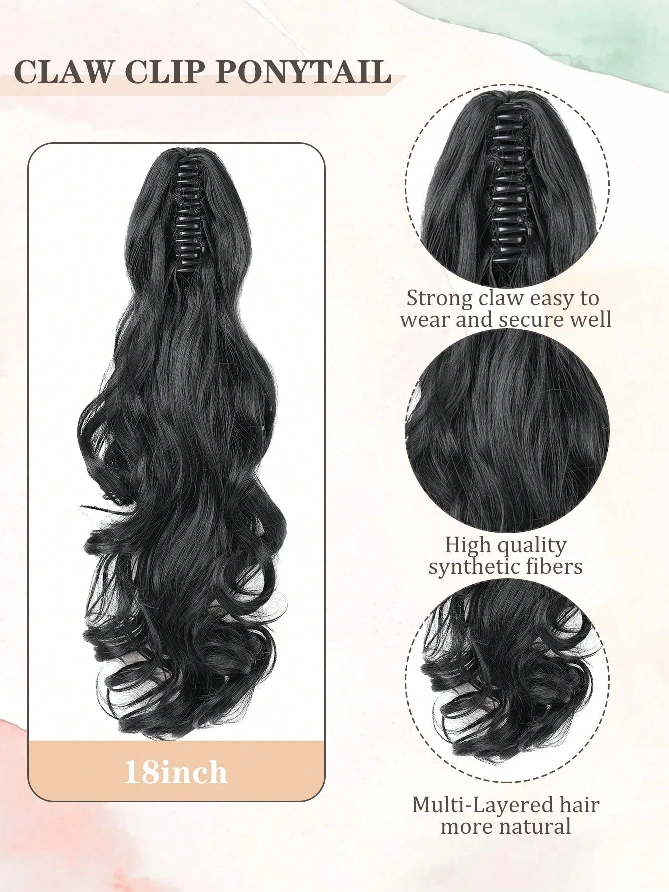 SHEIN Claw Clip Ponytail Extension Curly Wavy Clip in Long Ponytails Hair Extensions Synthetic Hairpiece for Women