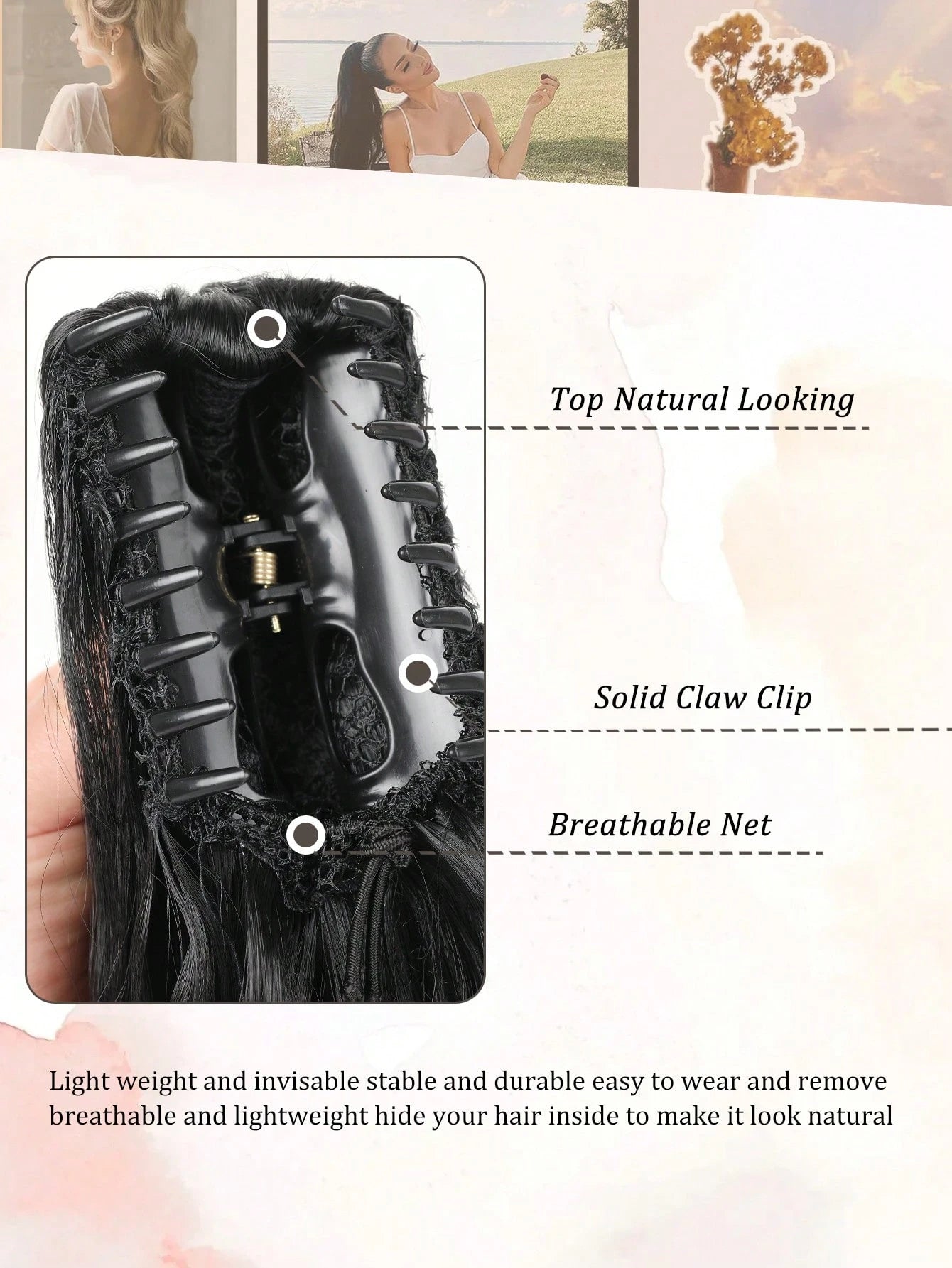 SHEIN Claw Clip Ponytail Extension Curly Wavy Clip in Long Ponytails Hair Extensions Synthetic Hairpiece for Women