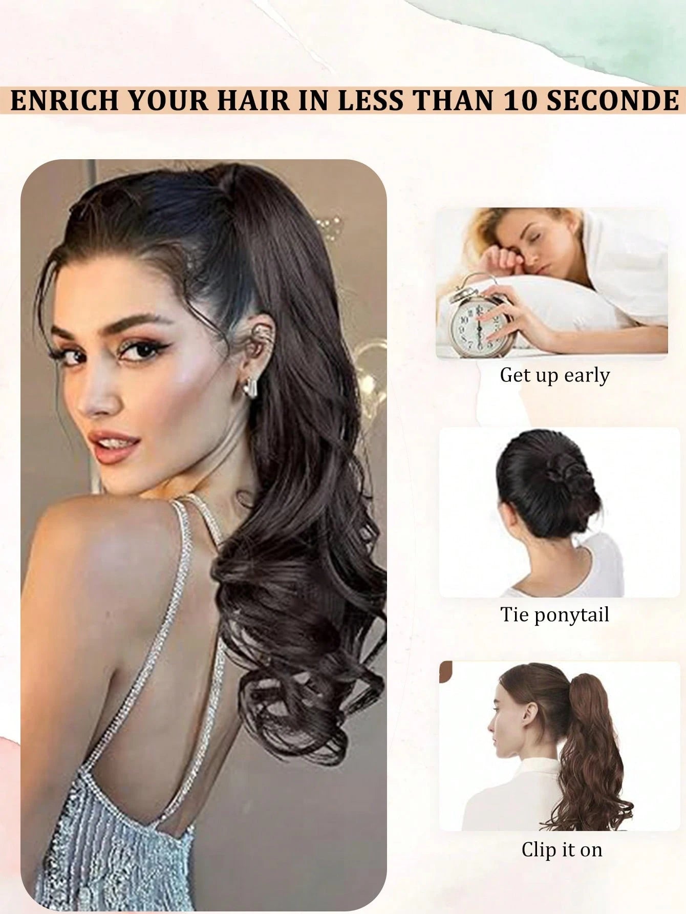 SHEIN Claw Clip Ponytail Extension Curly Wavy Clip in Long Ponytails Hair Extensions Synthetic Hairpiece for Women