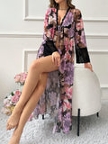  | SHEIN Color-Blocked Lace Wraps Tie Long Floral Sheer Nightgown | Night Dress | Shein | OneHub