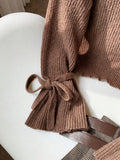 SHEIN Comfortcana New Autumn/Winter Brown Knitted Ribbed Cuff Tie Loose Pullover Sweater,Knitted Sweater