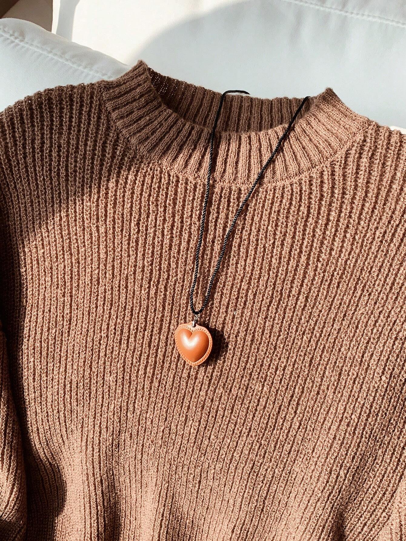 SHEIN Comfortcana New Autumn/Winter Brown Knitted Ribbed Cuff Tie Loose Pullover Sweater,Knitted Sweater