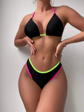  | SHEIN Contrast Binding Tie Back Halter Bikini Swimsuit | Lingerie | Shein | OneHub