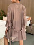  | SHEIN Contrast Lace Flounce Sleeve Bow Front Mesh Robe & Cami Dress PJ Set | Night Dress | Shein | OneHub