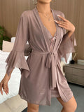 | SHEIN Contrast Lace Flounce Sleeve Bow Front Mesh Robe & Cami Dress PJ Set | Night Dress | Shein | OneHub