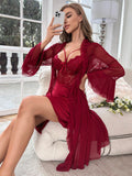  | SHEIN Contrast Lace Flounce Sleeve Mesh Robe & Cami Dress PJ Set | Lingerie | Shein | OneHub