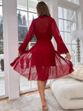  | SHEIN Contrast Lace Flounce Sleeve Mesh Robe & Cami Dress PJ Set | Lingerie | Shein | OneHub