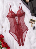SHEIN Contrast Lace Mesh Women's Sexy Bodysuit Lingerie, 1pc
