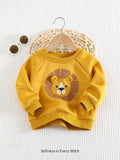 SHEIN Cozy Pixies Baby Boy Cartoon Lion Pattern Raglan 3D Ear Crew Neck Pullover Sweatshirt,In Fall/Winter