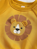 SHEIN Cozy Pixies Baby Boy Cartoon Lion Pattern Raglan 3D Ear Crew Neck Pullover Sweatshirt,In Fall/Winter