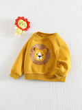 SHEIN Cozy Pixies Baby Boy Cartoon Lion Pattern Raglan 3D Ear Crew Neck Pullover Sweatshirt,In Fall/Winter