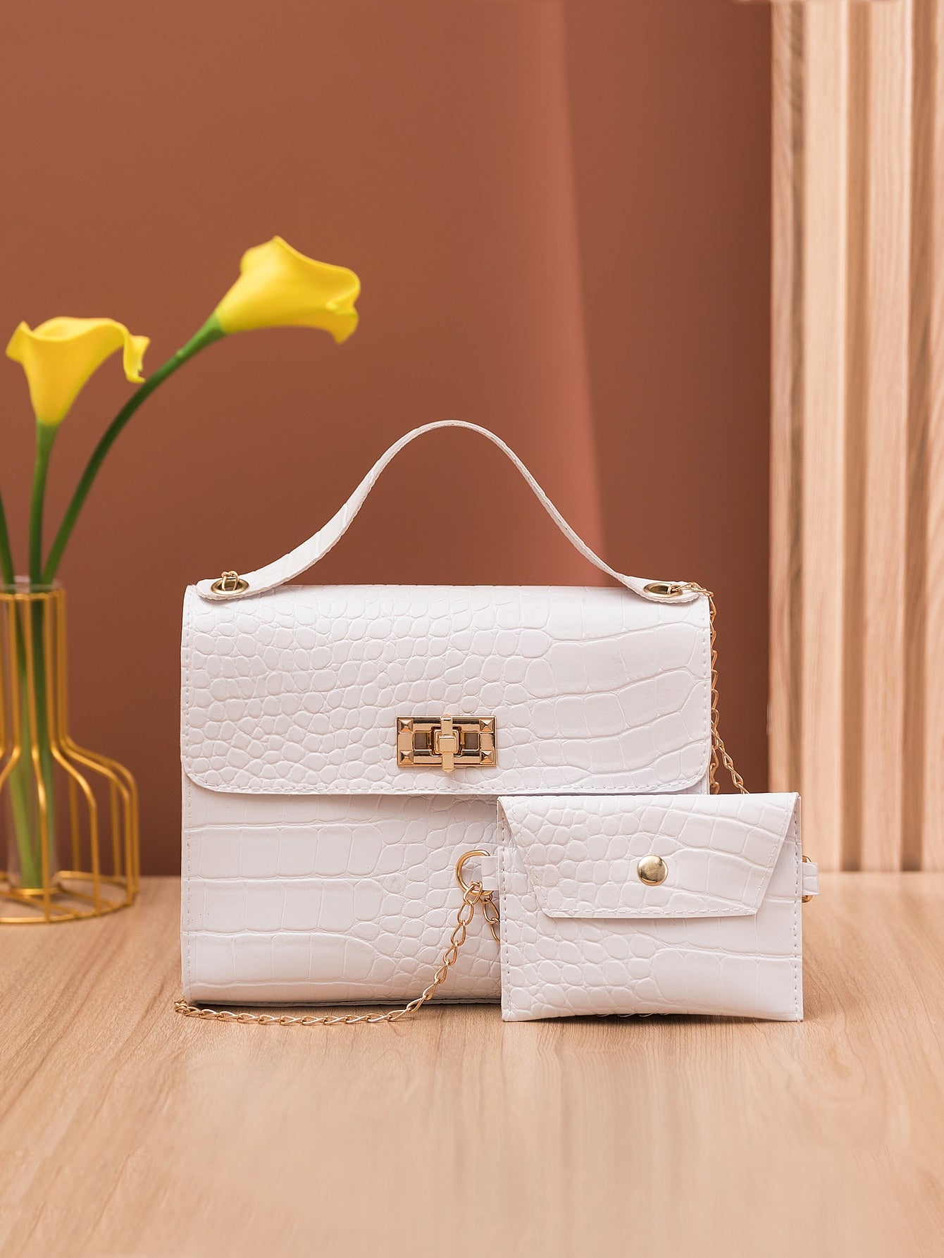  | SHEIN Crocodile Embossed Twist Lock Square Bag With Small Pouch | Bags | Shein | OneHub