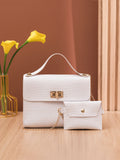 SHEIN Crocodile Embossed Twist Lock Square Bag With Small Pouch