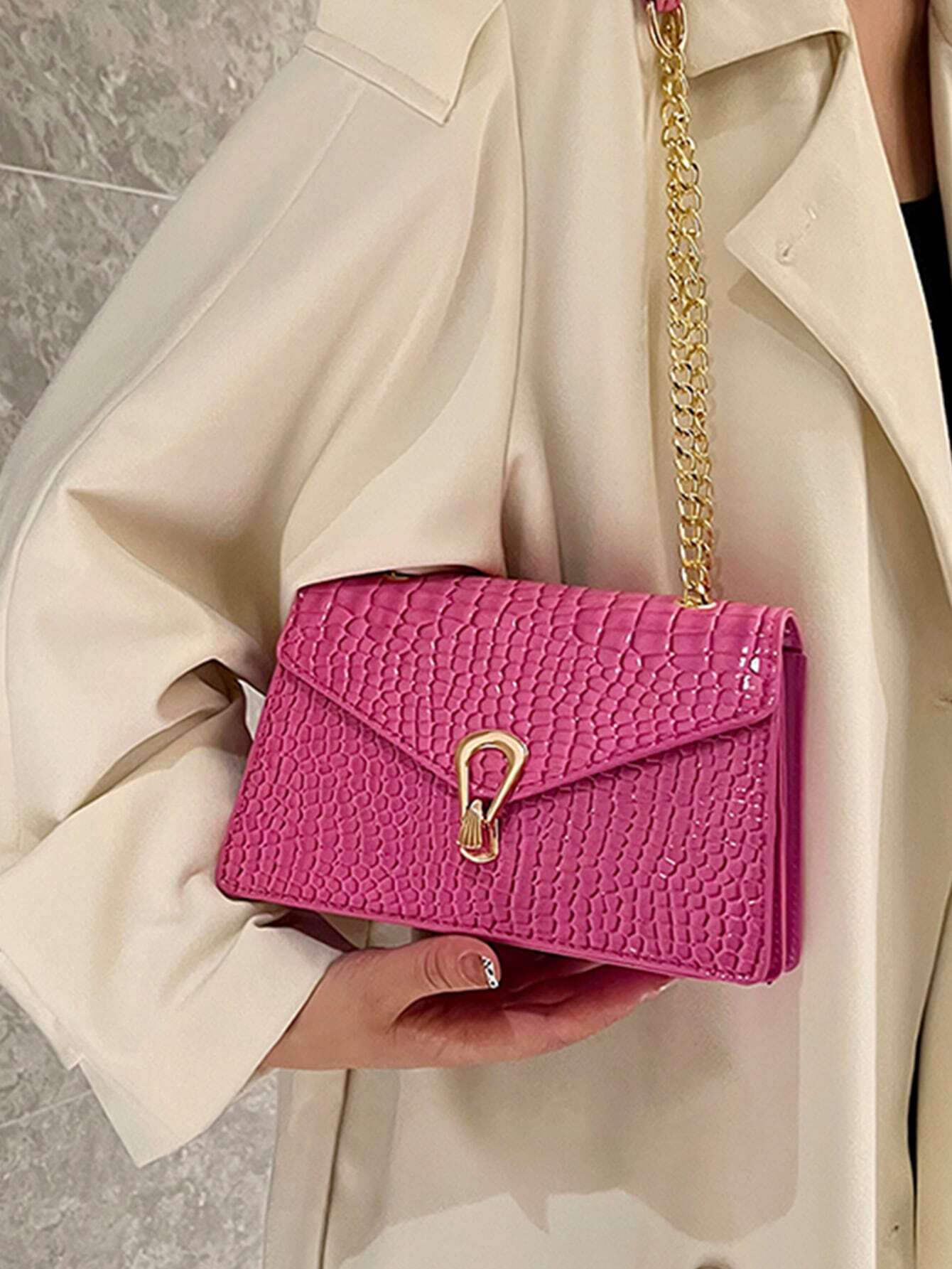  | SHEIN Crocodile Pattern Flap Small Square Bag Metal Trim Fashion Shoulder Bag | Bags | Shein | OneHub