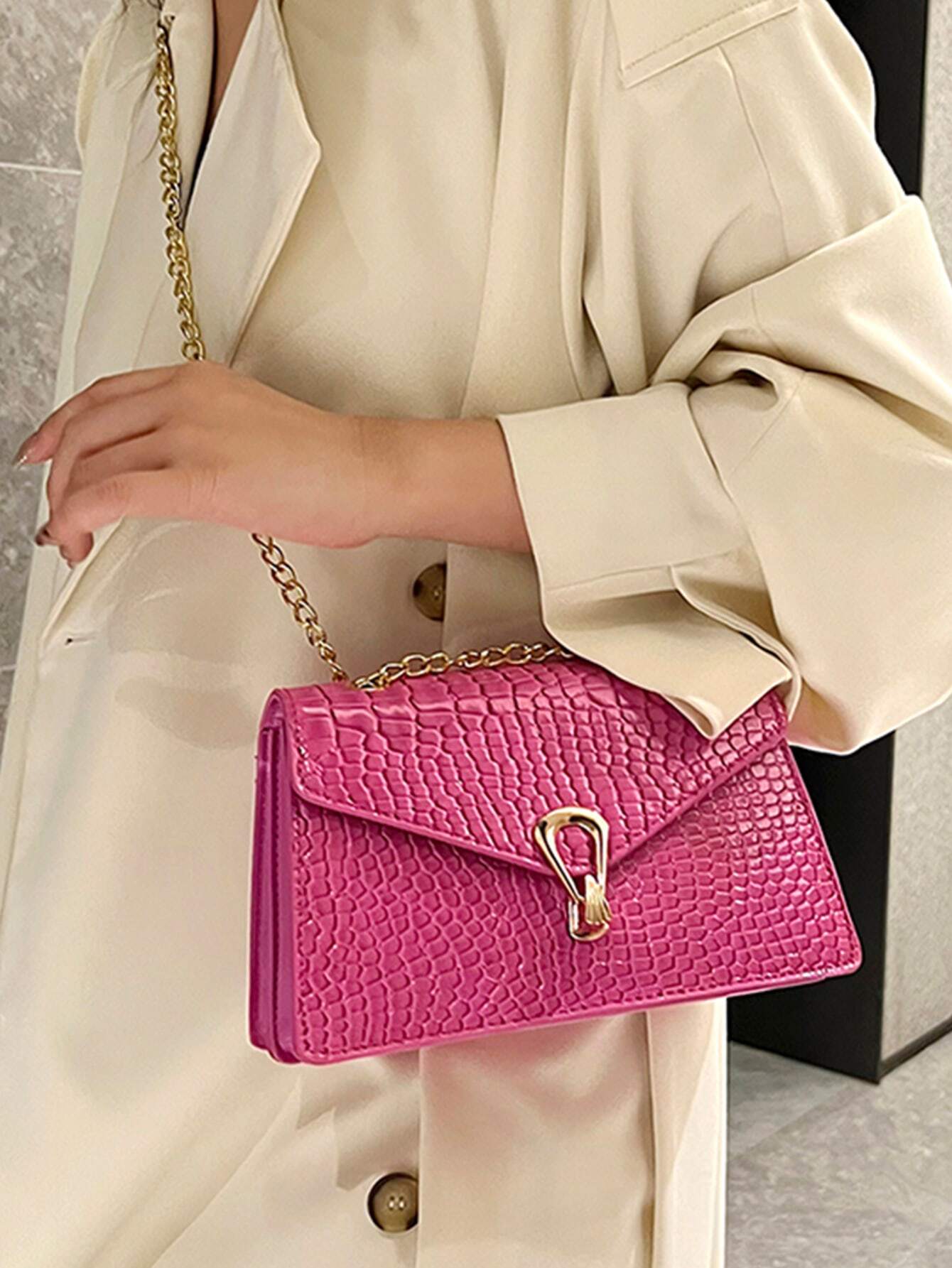  | SHEIN Crocodile Pattern Flap Small Square Bag Metal Trim Fashion Shoulder Bag | Bags | Shein | OneHub