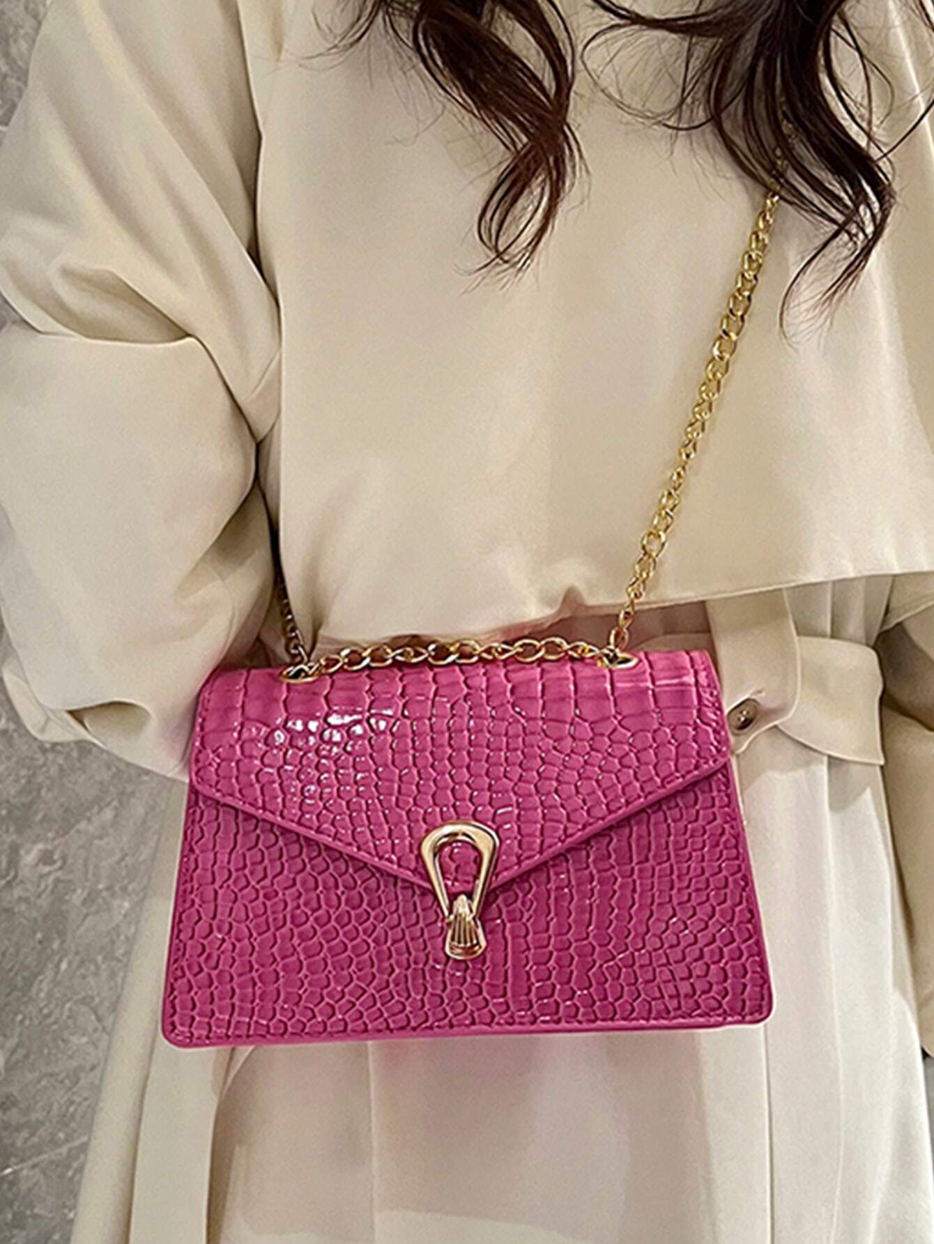  | SHEIN Crocodile Pattern Flap Small Square Bag Metal Trim Fashion Shoulder Bag | Bags | Shein | OneHub