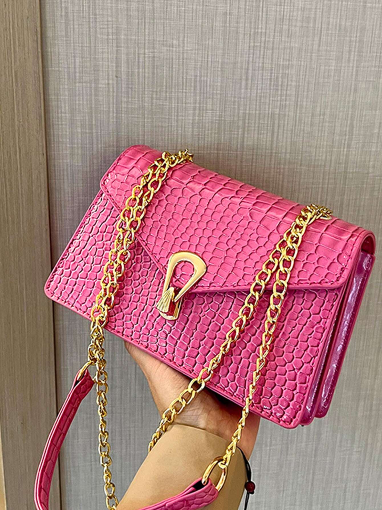  | SHEIN Crocodile Pattern Flap Small Square Bag Metal Trim Fashion Shoulder Bag | Bags | Shein | OneHub