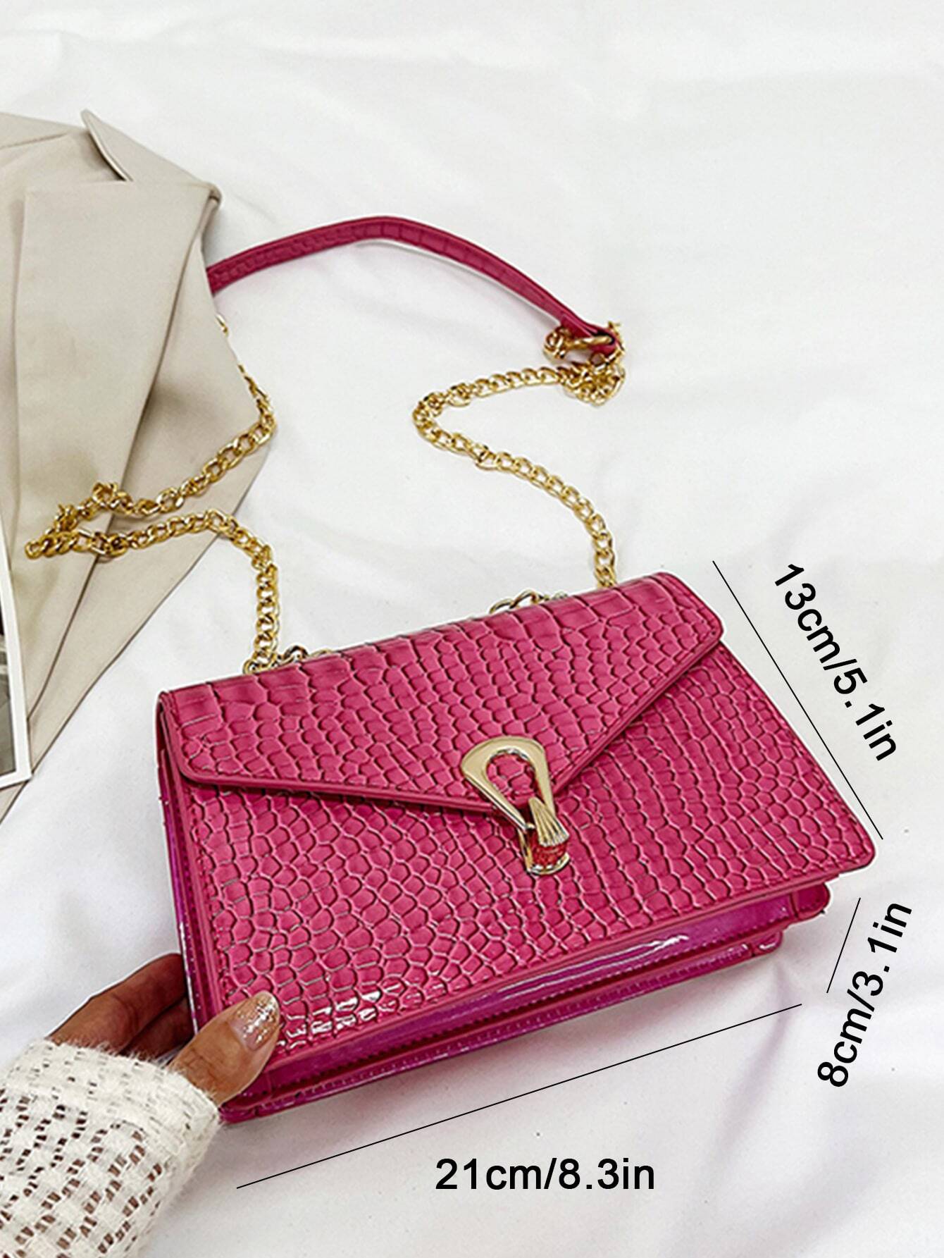  | SHEIN Crocodile Pattern Flap Small Square Bag Metal Trim Fashion Shoulder Bag | Bags | Shein | OneHub
