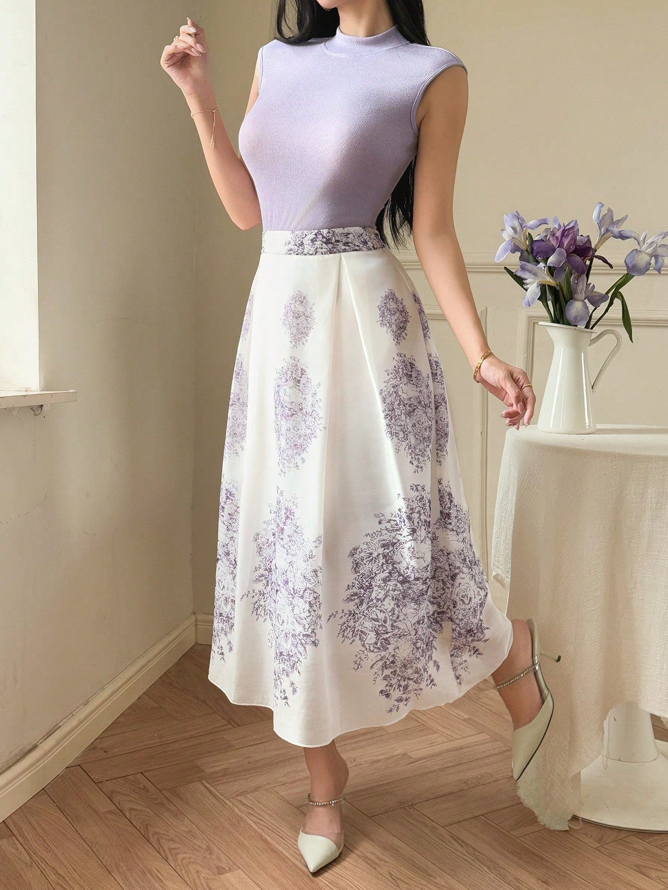  | SHEIN DAZY 2pcs Solid Color Knit Top And Printed Skirt Suit Set | Top and Pant Set | Shein | OneHub